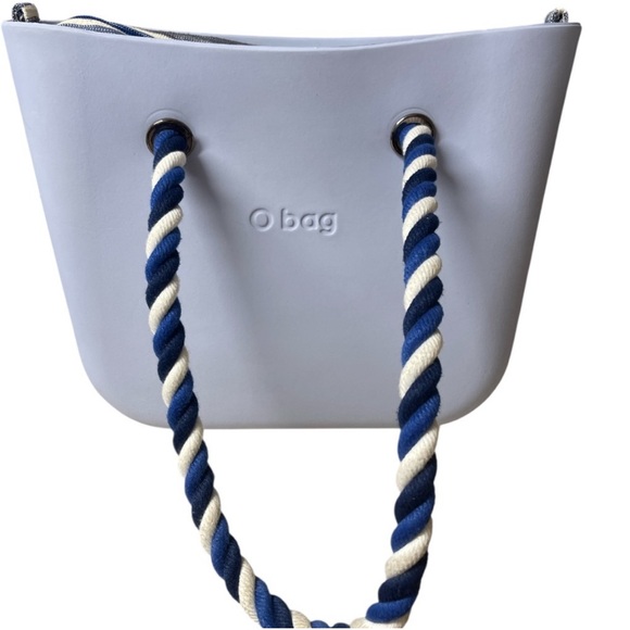 O BAG Light Blue Tote with Navy Rope Handles PLUS Leather exchangeable Handels